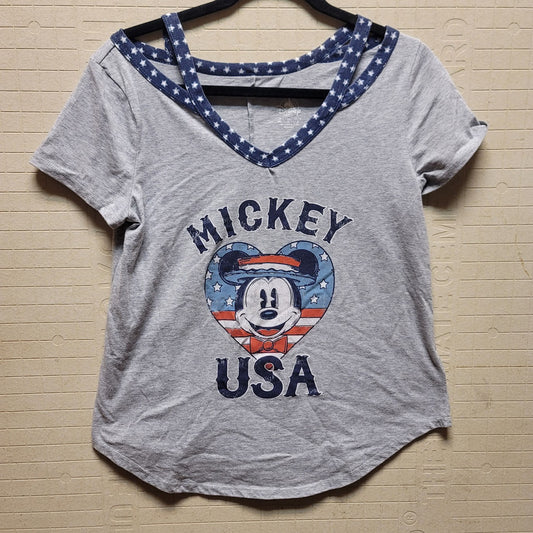 Disney Parks Size Medium Gray Blue White Short Sleeve Cotton