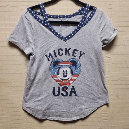 Disney Parks Size Medium Gray Blue White Short Sleeve Cotton