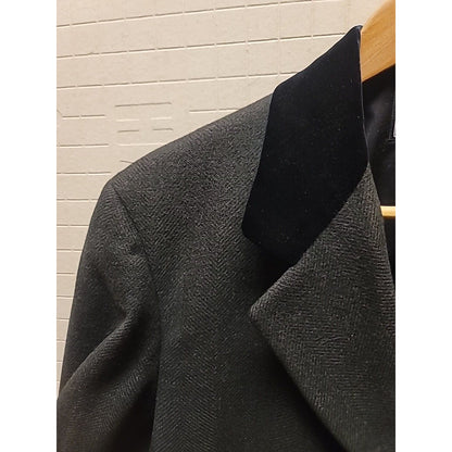 Vintage Abraham & Straus Wool BLEND Pea Coat Mens 39 LONG BLACK herringbone