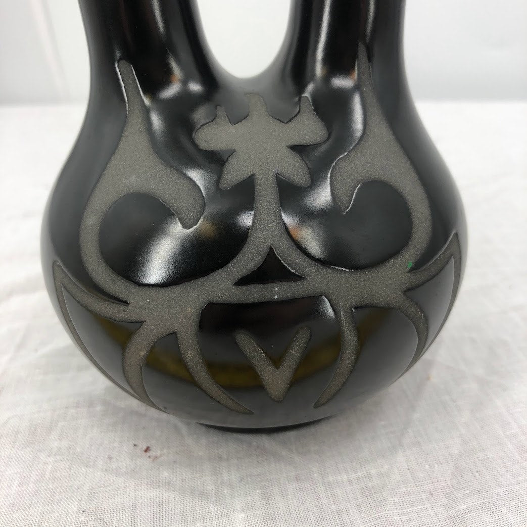 Vintage GG George Georgene Garrett Pottery Black Wedding Vase '91 Santa Clara 7"