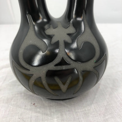 Vintage GG George Georgene Garrett Pottery Black Wedding Vase '91 Santa Clara 7"