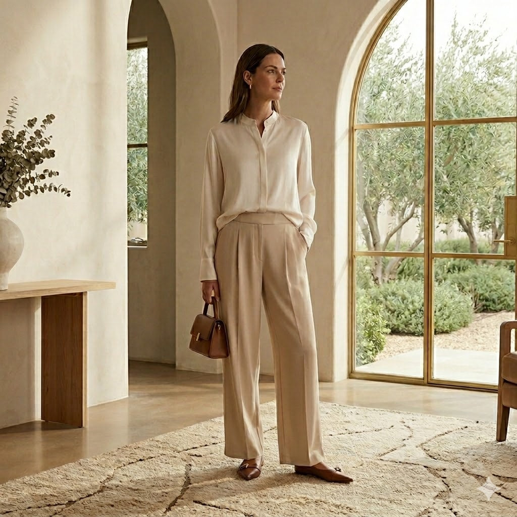 Alex Marie Pleated Wide Leg Trousers Womens 4 High Waist Beige Career Casual