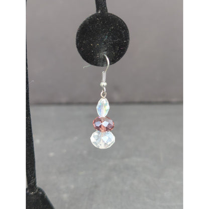 Vintage Iridescent Crystal Bead Drop Dangle Earrings Silver Tone Pierced