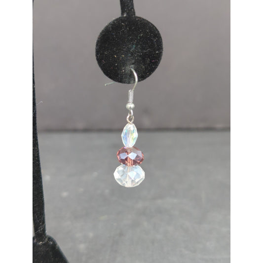 Vintage Iridescent Crystal Bead Drop Dangle Earrings Silver Tone Pierced