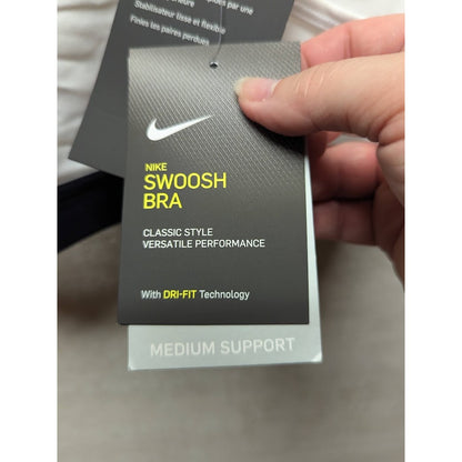 Nike NWT Swoosh Bra Sport Medium Support Classic SMALL Dri-Fit racerback bl/whi