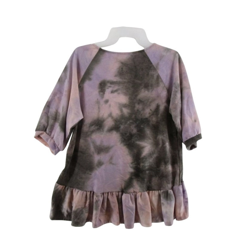 NEW Thyme + Honey Womens MEDIUM Scoop Neck 3/4 Sleeve Ruffled Top Pink Tie Dye