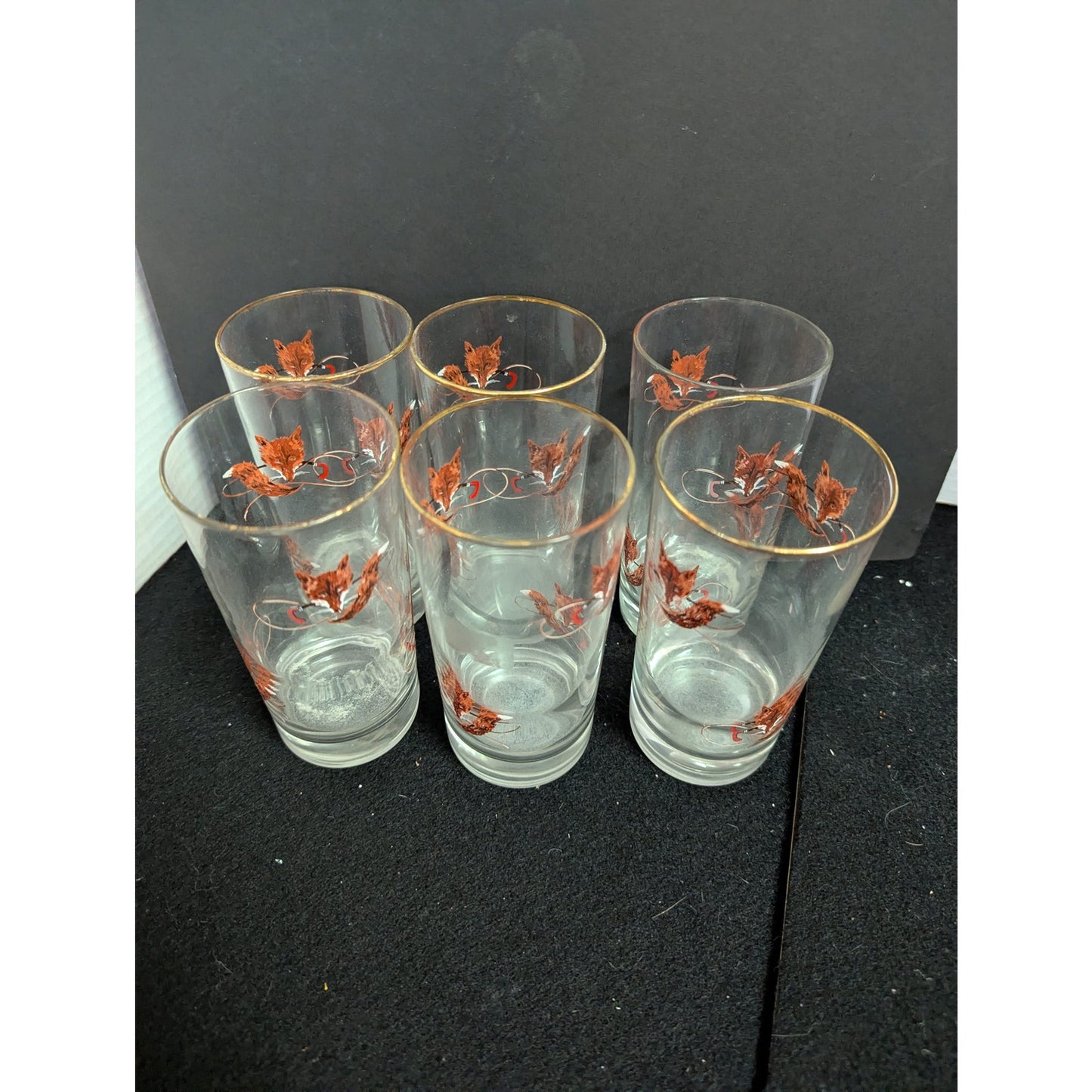 Vintage West Virginia Glass Running Fox Highball Tumbler Glasses Mid-Century 6Pc