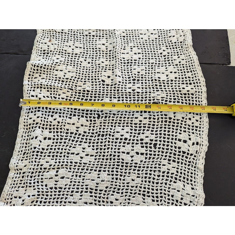 Vintage white rectangle Handmade crochet table runner NEEDS REPAIR and SAVING