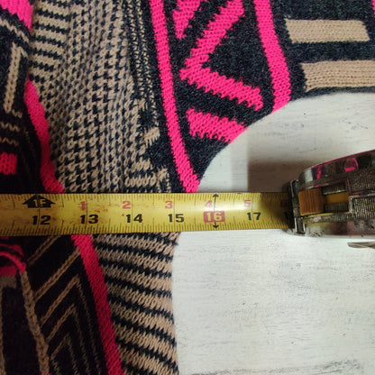 Vintage Perfectly Priscilla Pink Aztec Fringe Longline Cardigan Sweater Small