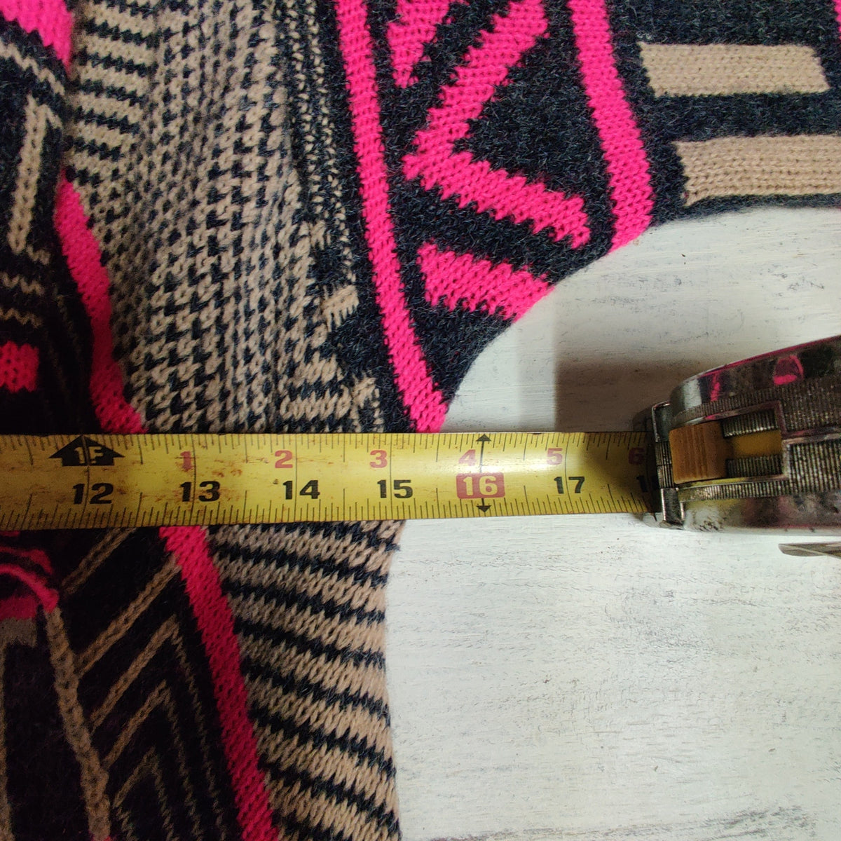 Vintage Perfectly Priscilla Pink Aztec Fringe Longline Cardigan Sweater Small
