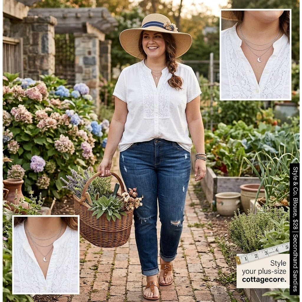 Style & Co. Size 18W womens white pintuck blouse lace detail Career Casual