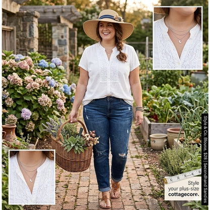 Style & Co. Size 18W womens white pintuck blouse lace detail Career Casual