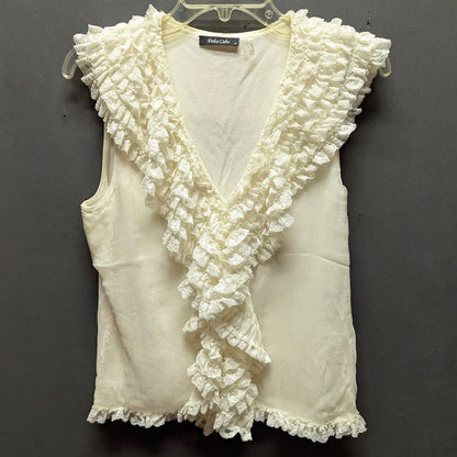 Dolce Cabo Cream Cream Ruffle V-Neck Sleeveless Knit Top Blouse Size Medium
