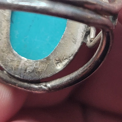 Vintage Sterling Silver Oval Turquoise Southwest Split Shank Ring Size 9 Kingman