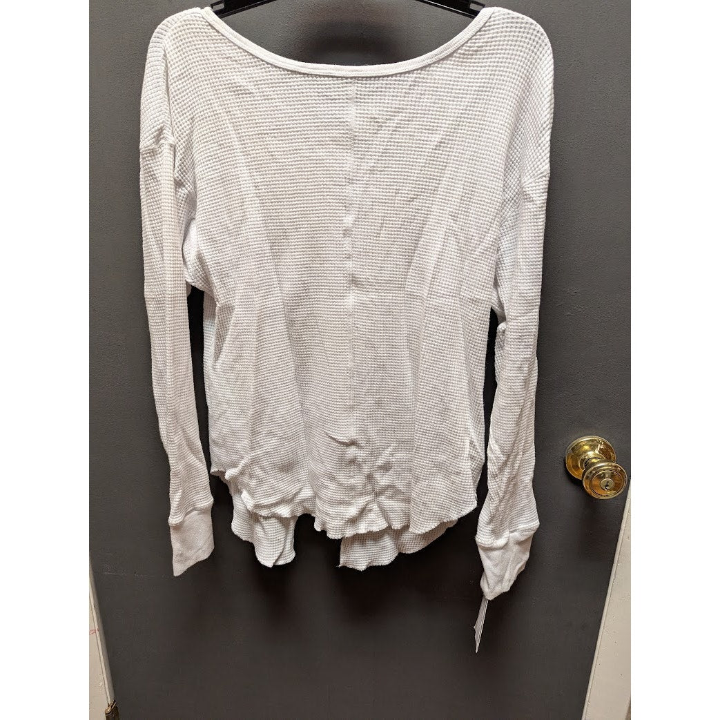 Sage Collective Size Large waffle thermal top shirt Tee long sleeve Vneck white