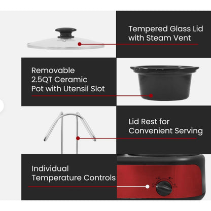 Elite Gourmet EWMST-325R Maxi-Matic Triple Slow Cooker Buffet 2.5 Quarts Red NEW