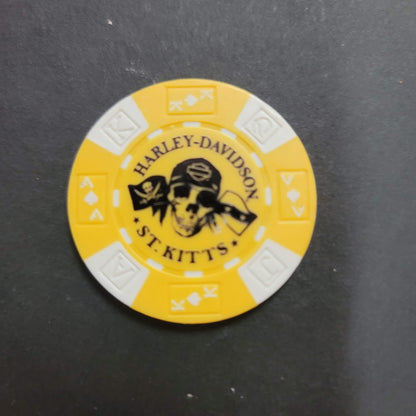 Casino Chip HARLEY DAVIDSON BASSETERRE ST. KITTS motorcycles pirates YELLOW