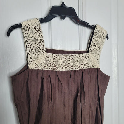Laura Ashley brown dress NEW Womens Size 11 Brown Sleeveless Lace Detail belted
