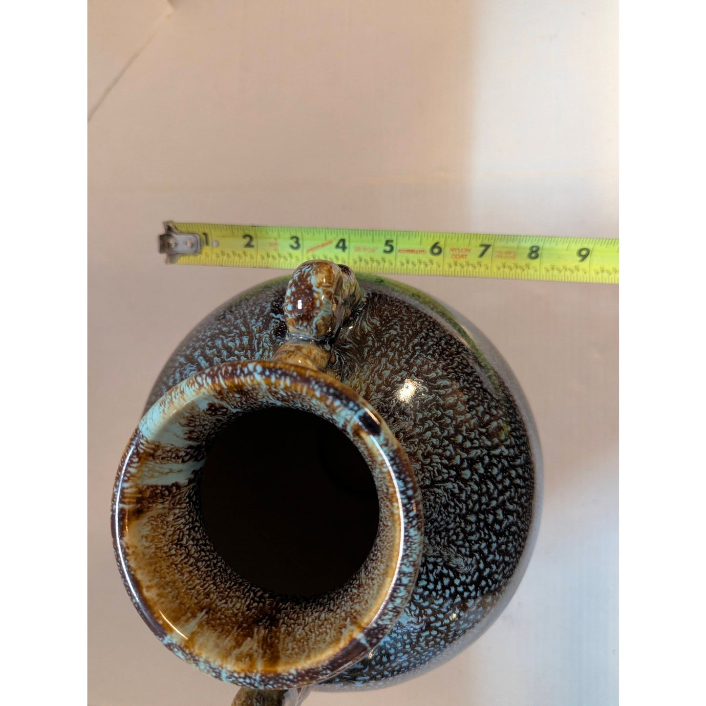 Vintage Studio Pottery Drip Glaze Urn Vase Double Handle Metallic Textured 12"