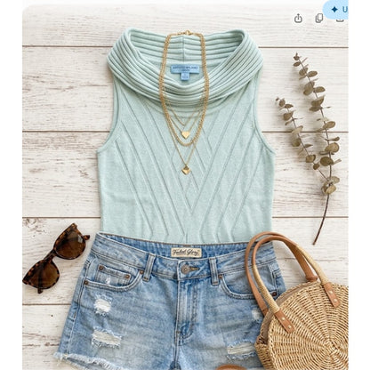Antonio Melani Size Small Chevron Baby blue cowl neck sleeveless sweater top