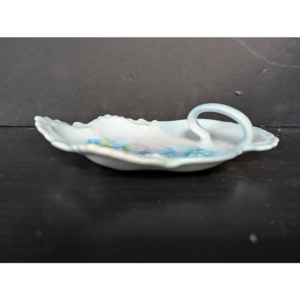 Trinket Dish 70s Porcelain Painted tray Hydrangea Flowers Nappy Mini finger hole