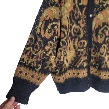 Vintage St. Michael Size 16 / 44 sweater Black Gold button up Mohair blend 90s