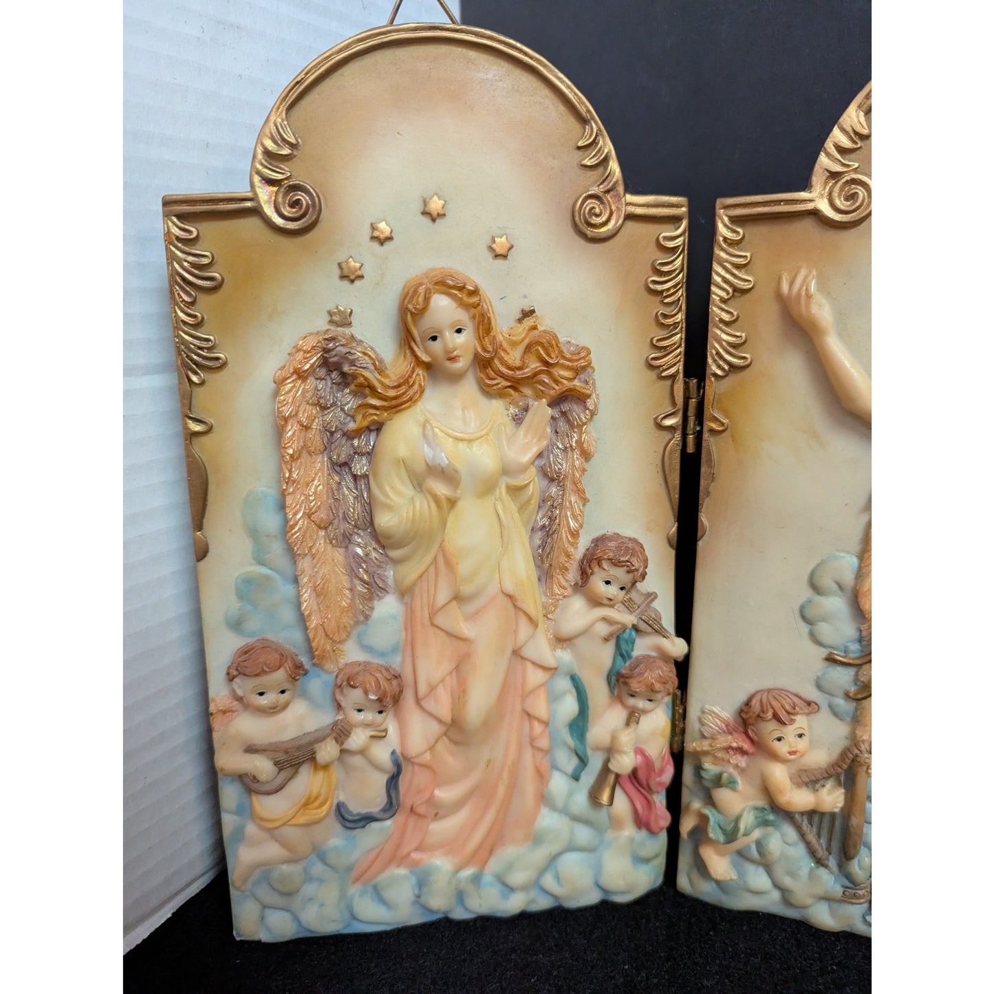 Vintage Guardian Angel & Cherub 3-Piece Triptych Wall Plaque Set