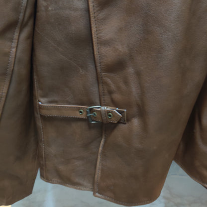 Vintage Absolute Leather Brown Heavyweight Bomber Jacket 3XL Mens Moto Flight
