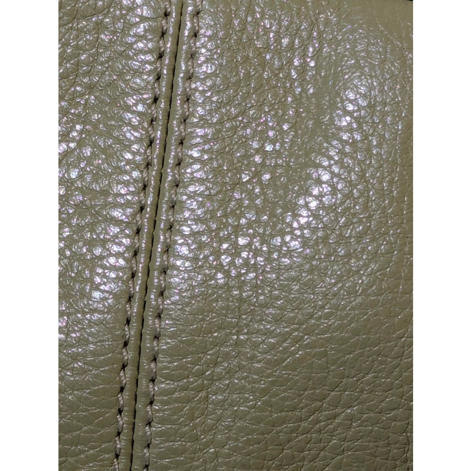 Pebble Leather Pouchette Purse Putty Beige Green Small Clutch 9" x 5"