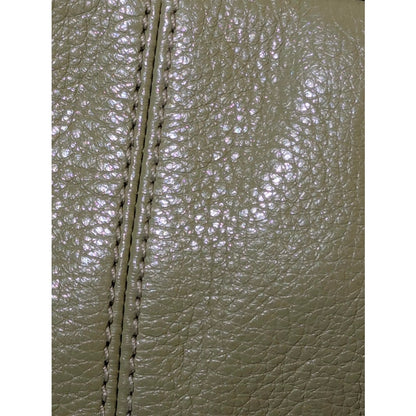 Pebble Leather Pouchette Purse Putty Beige Green Small Clutch 9" x 5"