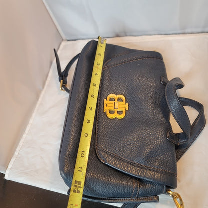 Bean Pole Top handle Shoulder Bag purse pebbled blue Leather
