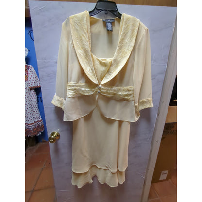 Vintage Size 16 Midnight Velvet 2 pc. Sleeveless Dress Sheer jacket Yellow Lace