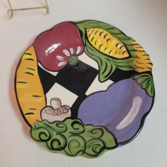 Vintage Jay and Tony Mann Hand Painted Vegetable Garden Plate Farmhouse Bistro
