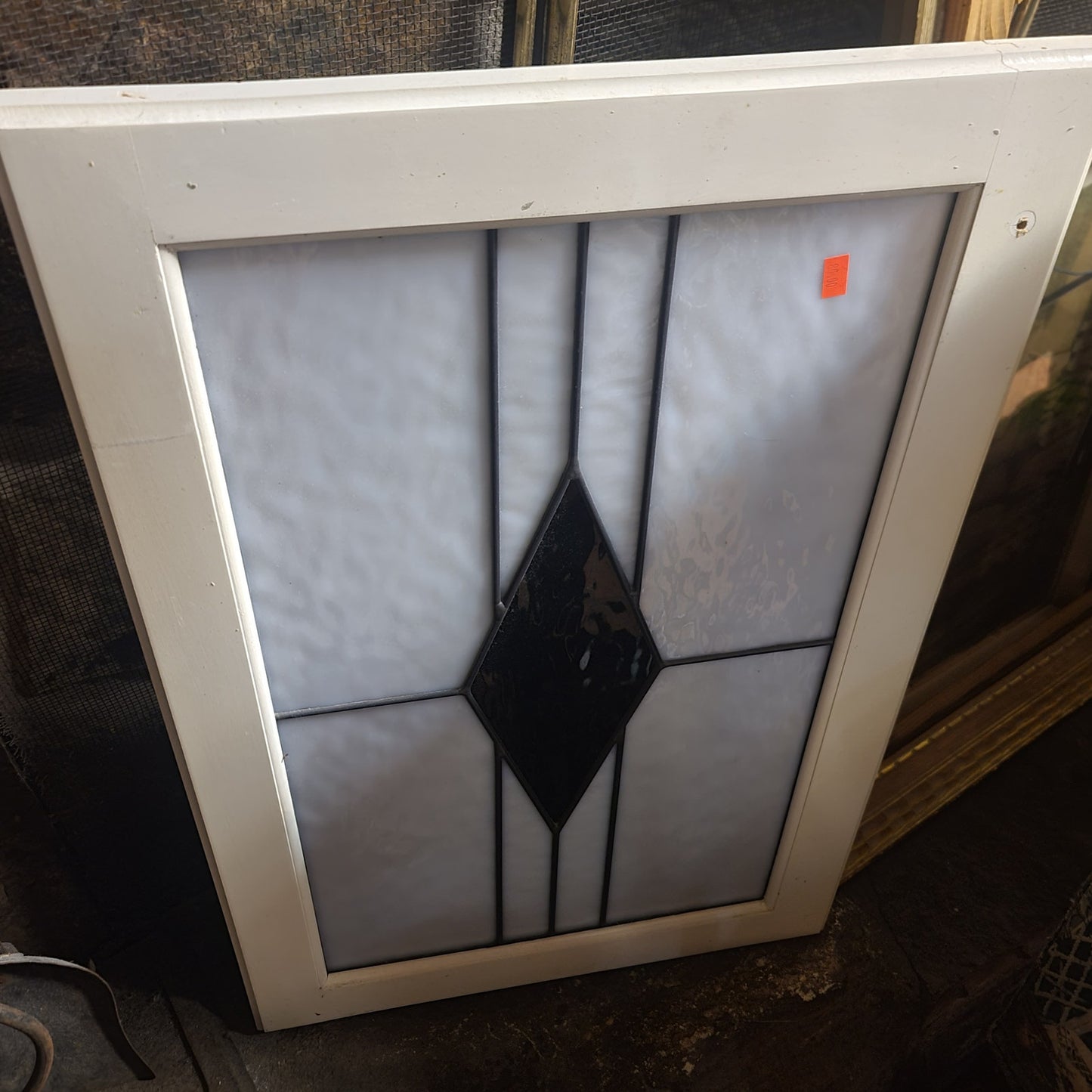 SECONDHAND SANDIES Stained glass Geometric Art Deco black white Diamond Framed