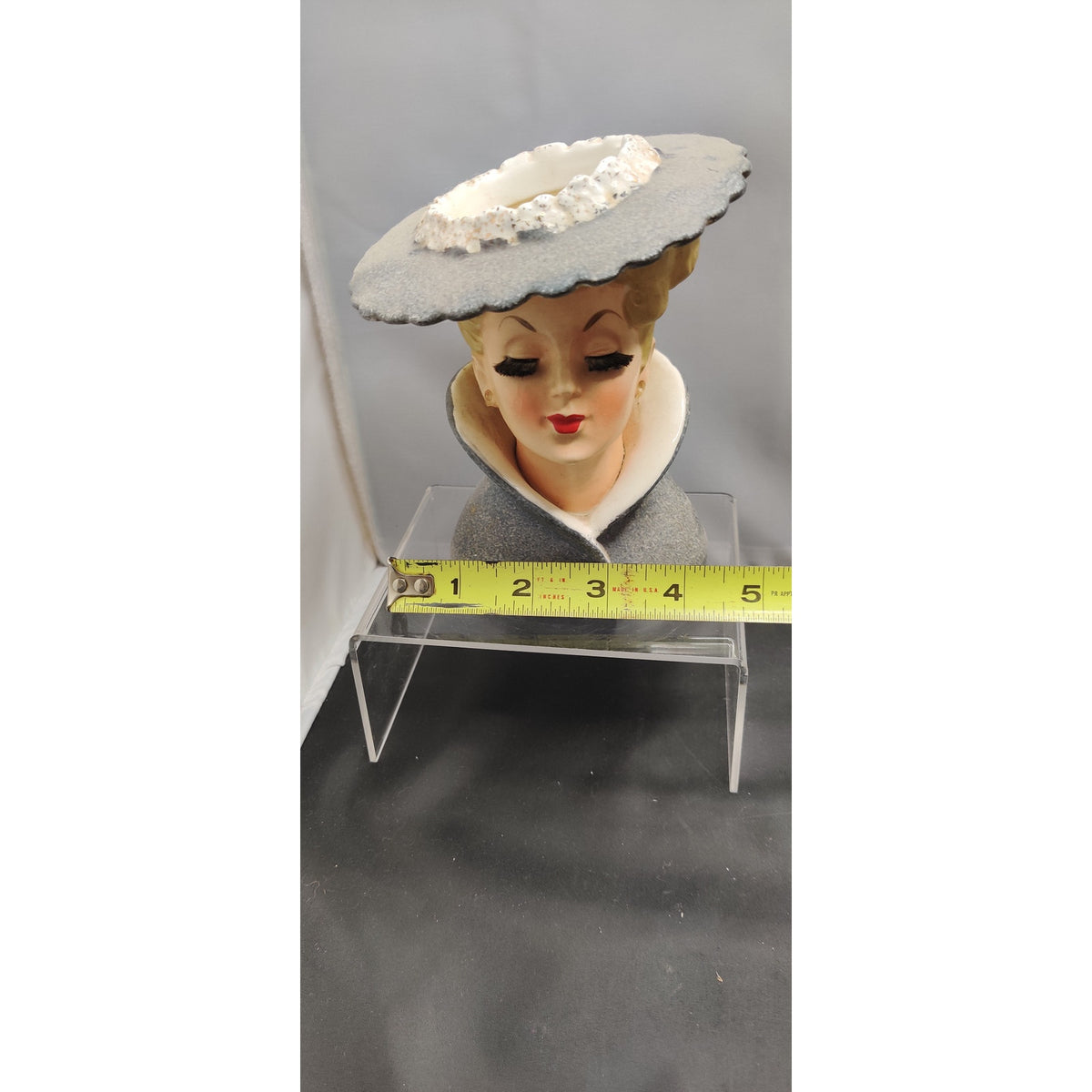 Vintage Gray Hat Lady Head Vase Planter Kitschy Ceramic Inarco C3815A 1959
