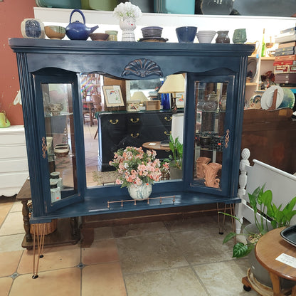 Secondhand Sandies Blue and Rose Gold lighted DISPLAY Cabinet on Hairpin Legs