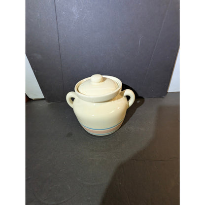 5 1/2" tall  vintage McCoy Pottery bean pot Stonecraft pink blue dinnerware