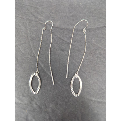 Vintage Minimalist Sterling Silver Teardrop Wire Dangle Earrings 925 Draping