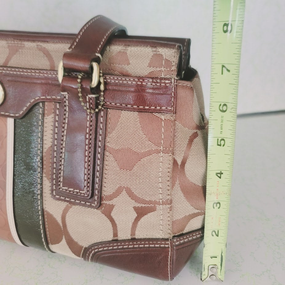 Coach Signature Stripe Gallery Tote Satchel Bag Brown Canvas Leather Trim Y2K