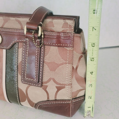 Coach Signature Stripe Gallery Tote Satchel Bag Brown Canvas Leather Trim Y2K