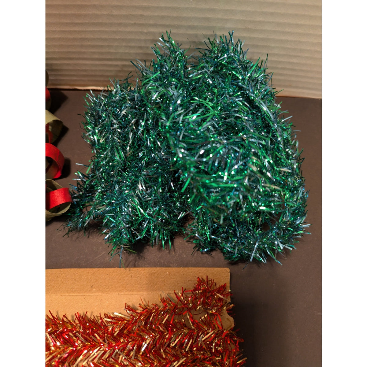 Vintage LOT various tinsel garland tree trimmings Homemade paper chain