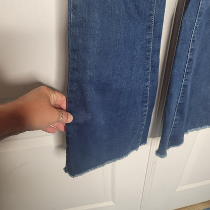 WBB Wanna Better Butt Blue Jean Flared Bell Size 1/25 Raw Hem Destroyed Long NEW