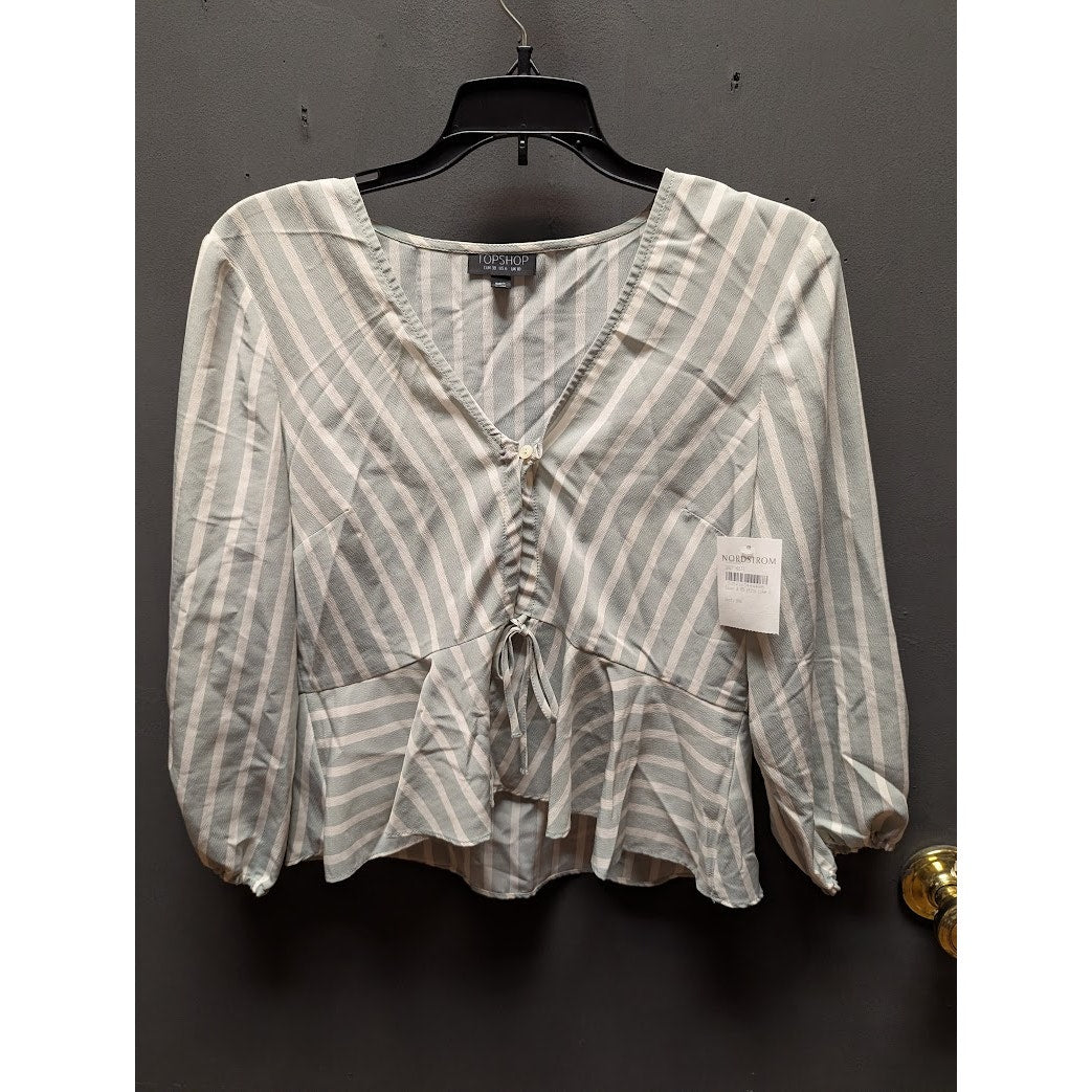 Topshop Grey Multi Striped Peplum Blouse Size US 6 NEW Casual Summer