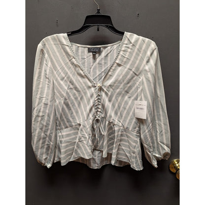 Topshop Grey Multi Striped Peplum Blouse Size US 6 NEW Casual Summer