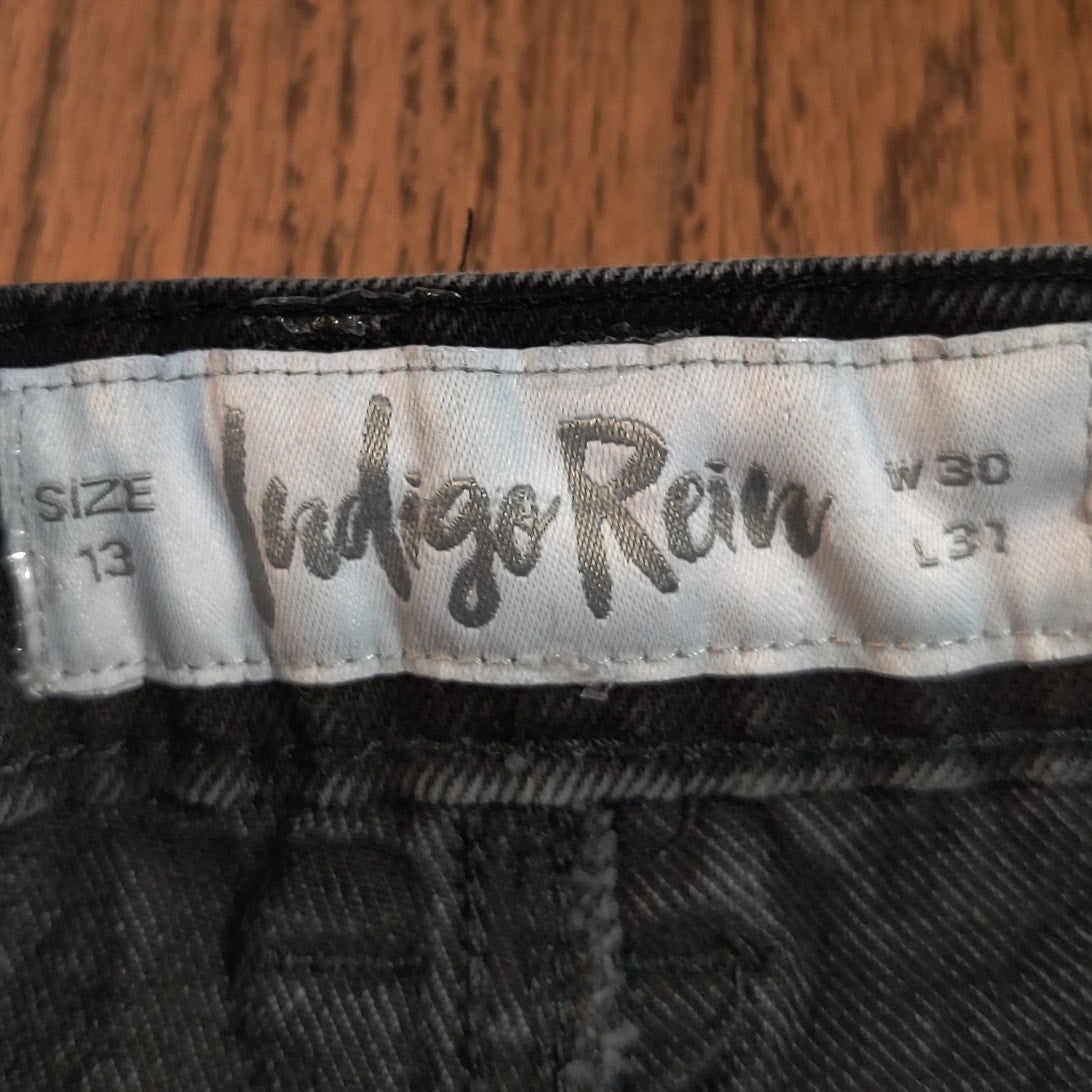 Indigo Rein Black Distressed 30x31 Rhinestone Jeans Y2K Goth Punk Denim Pants 13