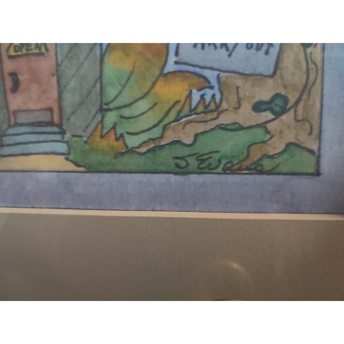 Original Ice Cream Shop Watercolor Painting Signed Sandy Evans