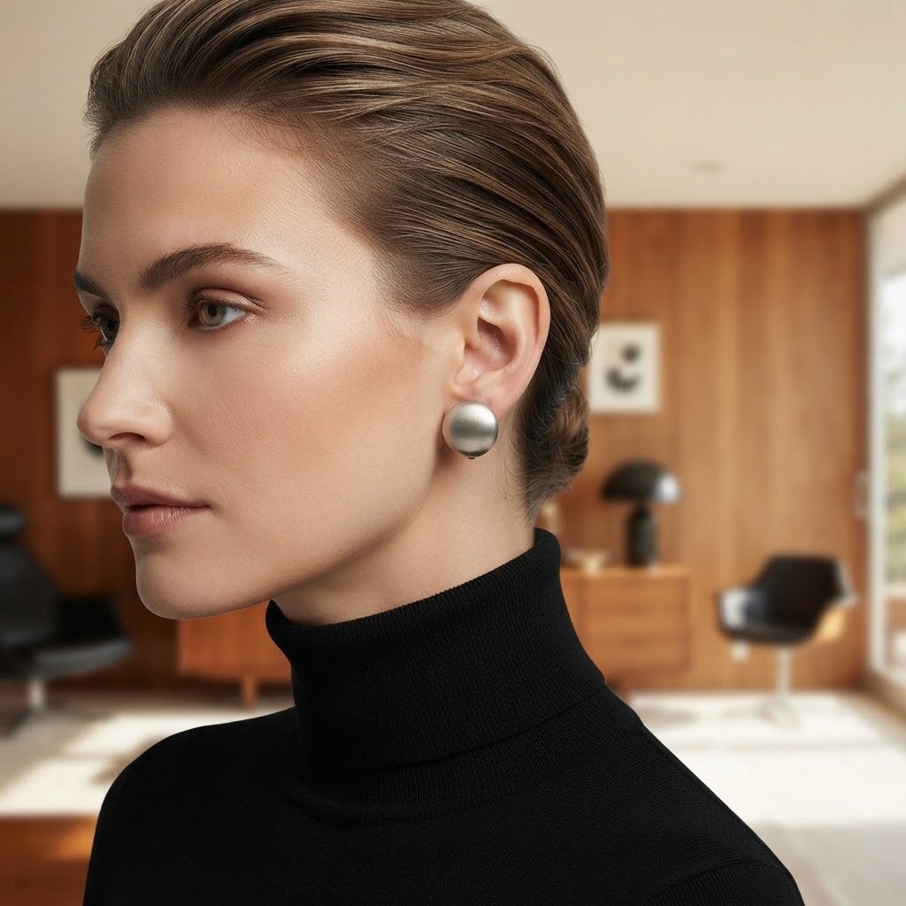 Vintage Mid-Century Silver-Tone Dome Screw Back Earrings Round Minimalist