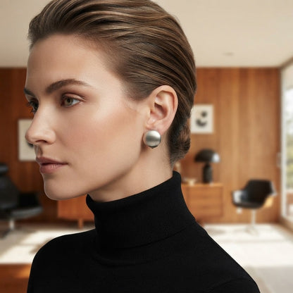Vintage Mid-Century Silver-Tone Dome Screw Back Earrings Round Minimalist