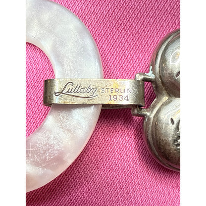 Lullaby Vanessa 1971 engraved Silver Teething Heart w/ mother of pearl Ring
