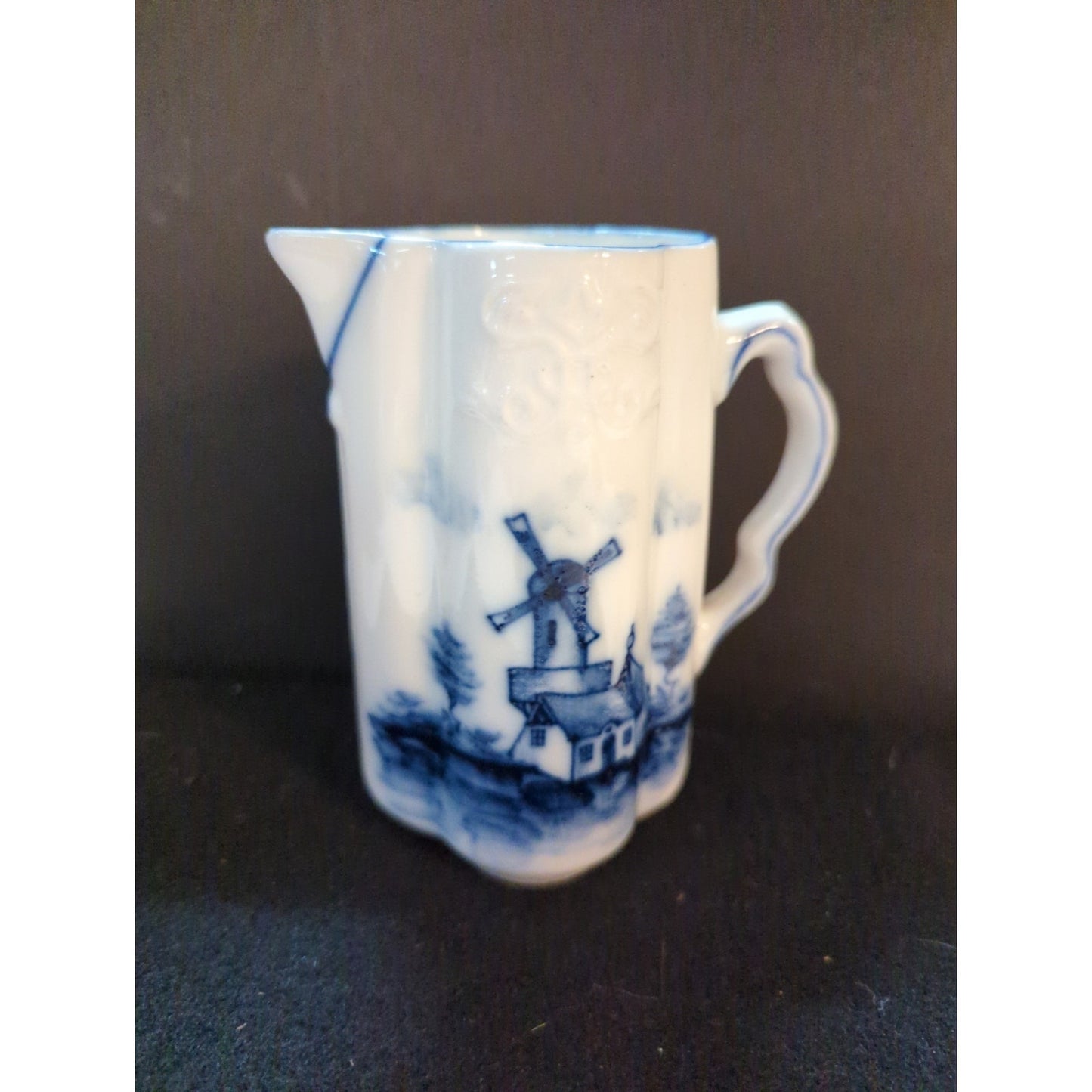 Vintage Blue & White Windmill Small Ceramic Creamer Pitcher Transferware
